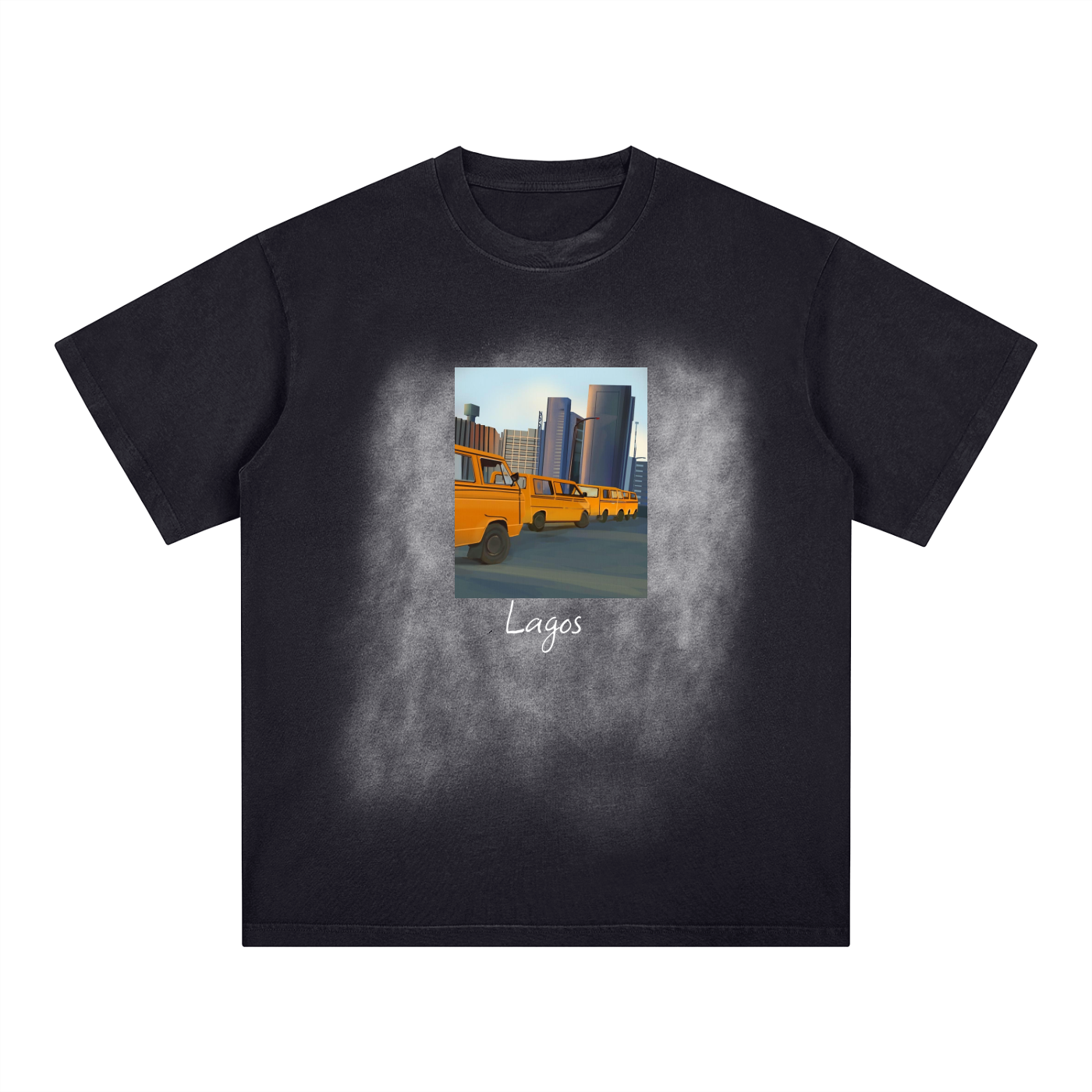Lagos garage - Square Patch Monkey Washed Drop Shoulder T-Shirt