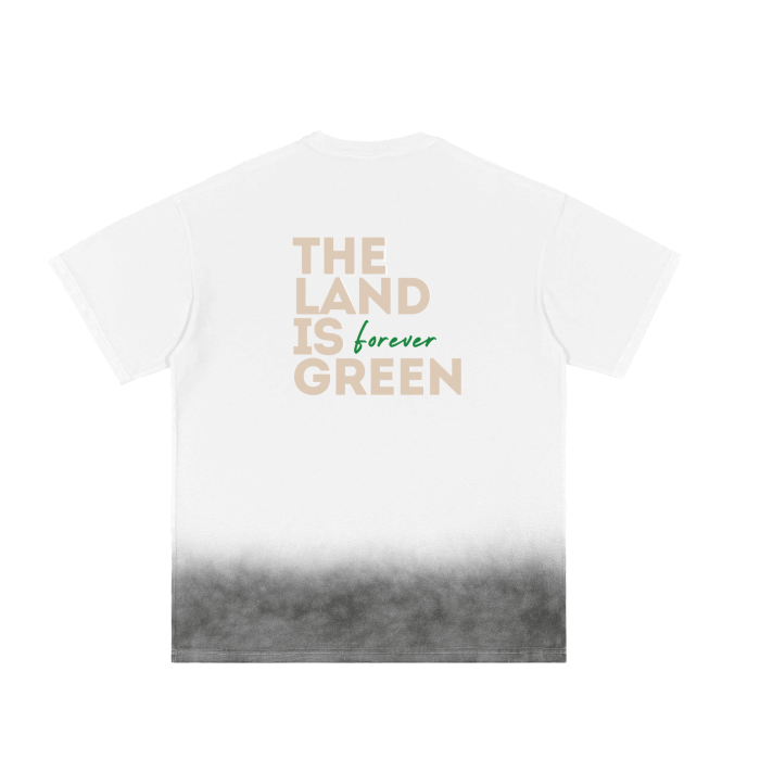 The land is forever green Grey Gradient on White Vintage Washed T-Shirt - 250 GSM