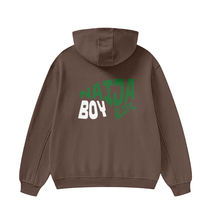 Naija Boy for life High Neck Insulated FOG Solid Color Fleece Hoodie - 385 GSM