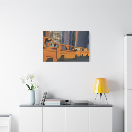 Urban Yellow Bus Canvas Art - Stretched Matte Wall Decor