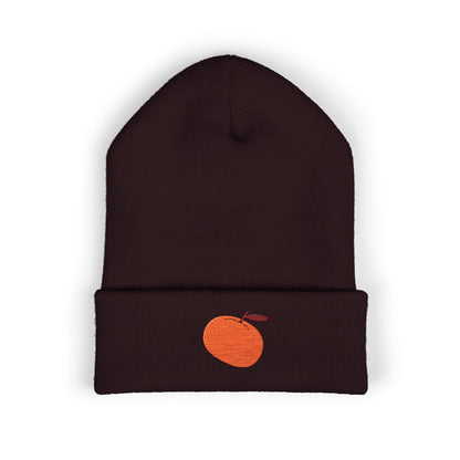 Clementine Embroidered Classic Cuffed Beanie with Orange Design - Cozy Winter Accessory