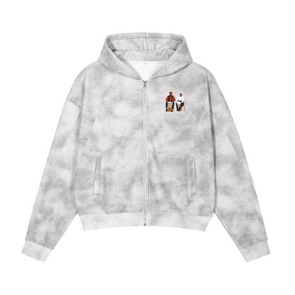 Drummers Dirty Washed Boxy Zip-up Fleece Hoodie